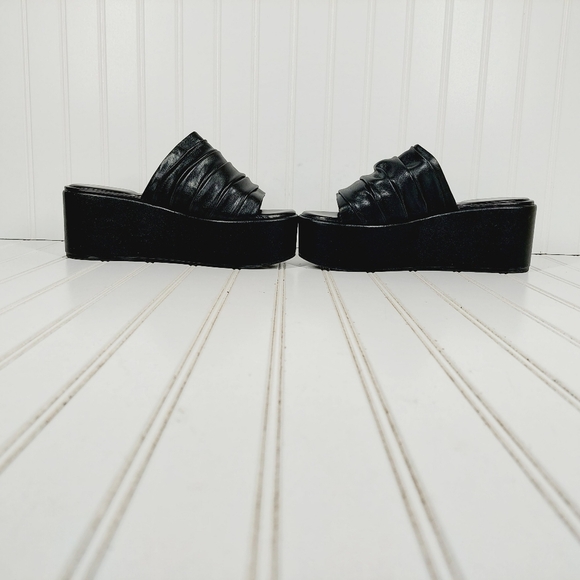 Marc Fisher Herald Black Leather Slip On Platform Wedge Sandals i815 - Picture 7 of 11